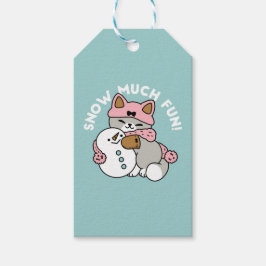 Etiqueta Para Presente Gato Bonito em Neve Gear com Arte Snowman