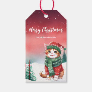 Etiqueta Para Presente Gato bonito, gatinho, Papais noeis de Natal