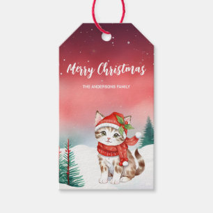 Etiqueta Para Presente Gato bonito, gatinho, Papais noeis de Natal