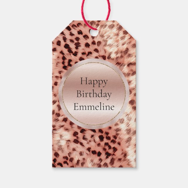Etiqueta Para Presente Gato Bonito, Rosa Dourado, Leopardo (Frente)