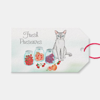 Etiqueta Para Presente Gato branco elegante com reservas de Fruta frescas