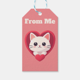 Etiqueta Para Presente Gato Branco Fofo com Coração Desenho de Kawaii Kit