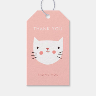 Etiqueta Para Presente Gato Branco Fofo de Aniversário obrigado