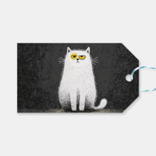 Etiqueta Para Presente Gato Branco Mal-humorado – Divertida Arte Minimali