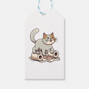 Etiqueta Para Presente Gato Brincando com Papel Higiênico