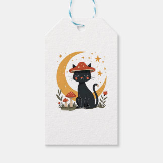 Etiqueta Para Presente Gato Chapéu de Cogumelo Cottagecore Gatinho Mulher
