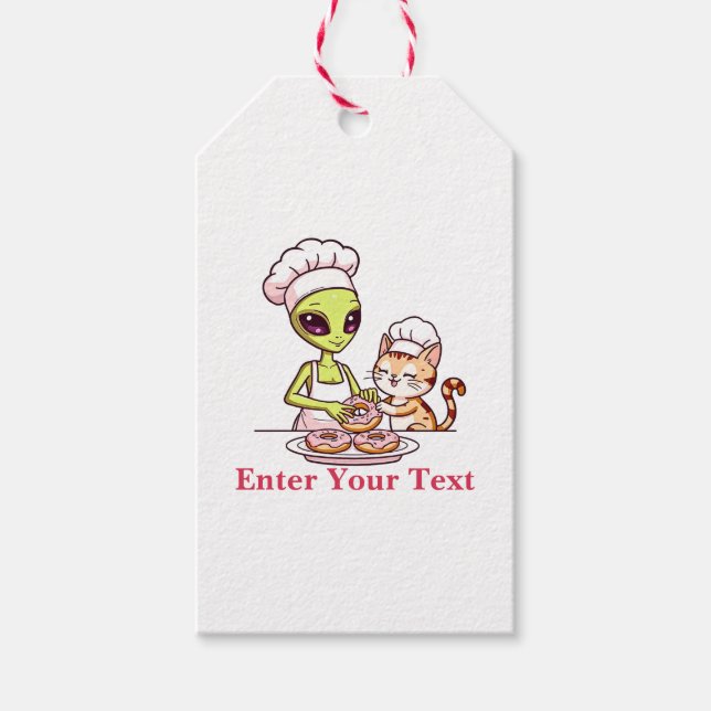Etiqueta Para Presente Gato Chef Alien Donut Design Kawaii (Frente)