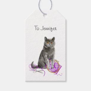 Etiqueta Para Presente Gato Cinza Real Costurando Personalizado