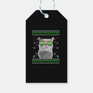 Etiqueta Para Presente Gato com óculos de sol Suéter de Natal Feliz