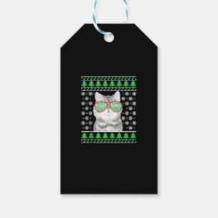 Etiqueta Para Presente Gato com óculos de sol Suéter de Natal Feliz
