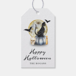 Etiqueta Para Presente Gato de Abóbora de Halloween Assustador
