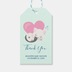 Etiqueta Para Presente Gato de Gatinha Doce Dormindo com Coração