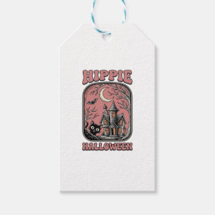 Etiqueta Para Presente Gato de Halloween Hippie Casa Assombrada Design Vi