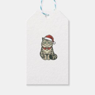 Etiqueta Para Presente Gato de Natal Chapéu do Papai Noel Design de Gravu