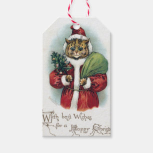 Etiqueta Para Presente Gato de Natal, Louis Wain