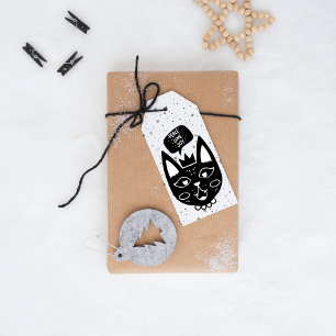 Etiqueta Para Presente Gato escandinavo dizendo paz, amor, alegria