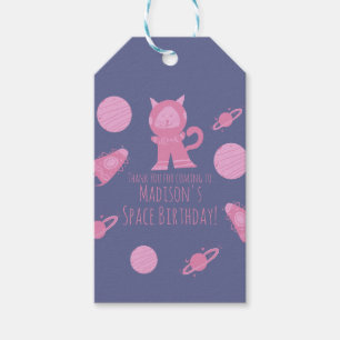 Etiqueta Para Presente Gato Espacial Galáxia Rosa Aniversário
