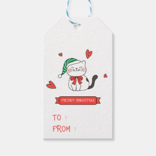 Etiqueta Para Presente Gato Felino do Papai Noel Minimalista Fofo Natal M