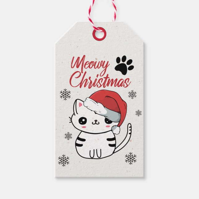 Etiqueta Para Presente Gato Feliz de Natal (Frente)