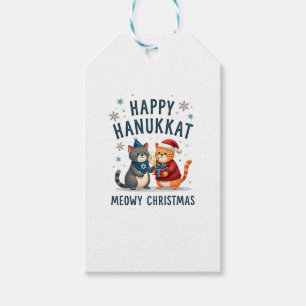 Etiqueta Para Presente Gato Feliz Natal Feliz Hanukkah Judeu Cristão