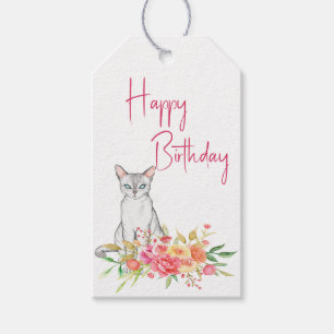Etiqueta Para Presente Gato Feminino e Flores - Etiqueta de Presente