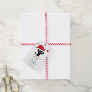Etiqueta Para Presente Gato festivo bonito com moderno Red Santa Hat