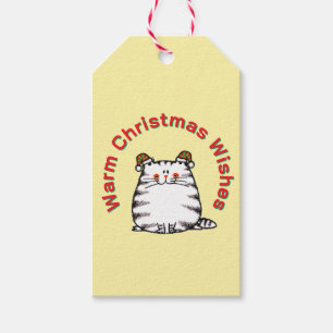 Etiqueta Para Presente Gato Fofo e Gorducho com Dois Chapéus de Natal Des