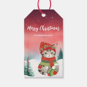 Etiqueta Para Presente Gato fofo filhote Papai Noel festa de Natal férias