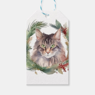 Etiqueta Para Presente Gato Maine Coon no Aro de Natal Kit de Gatinhos Fe