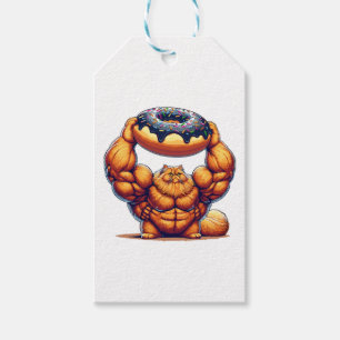 Etiqueta Para Presente Gato Musculoso Levantando Donut