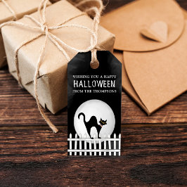 Etiqueta Para Presente Gato Negro Assustador do Halloween