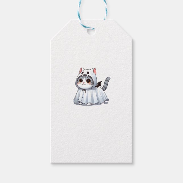 Etiqueta Para Presente Gato no Fantasma para o Halloween (Frente)