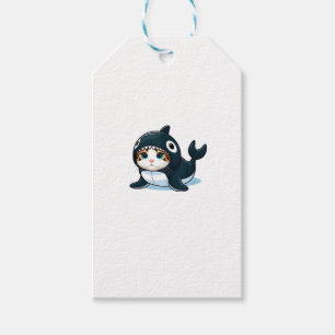 Etiqueta Para Presente Gato no Topo do Tanque de Costume de Orca