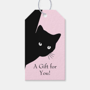 Etiqueta Para Presente Gato Preto Astuto Fita de Seda Rosa