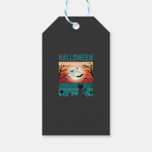 Etiqueta Para Presente Gato Preto De Halloween Lua Cemitério Retro Vetor