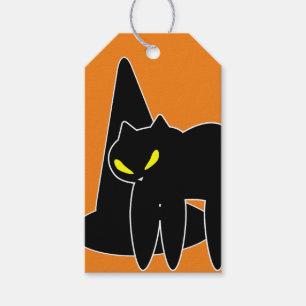 Etiqueta Para Presente Gato Preto de Halloween Vintage Bruxa Laranja