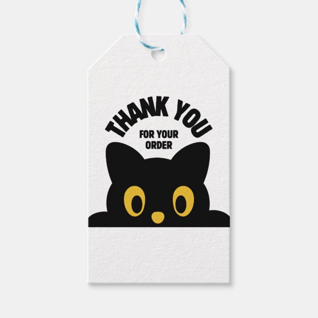 Etiqueta Para Presente Gato preto fofo Obrigado (Frente)