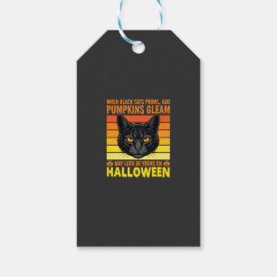 Etiqueta Para Presente Gato Preto Gráfico de Abóbora Vintage de Halloween