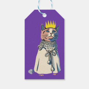 Etiqueta Para Presente Gato Real em Coroa e Manto Gráfico Pop Art Vintage