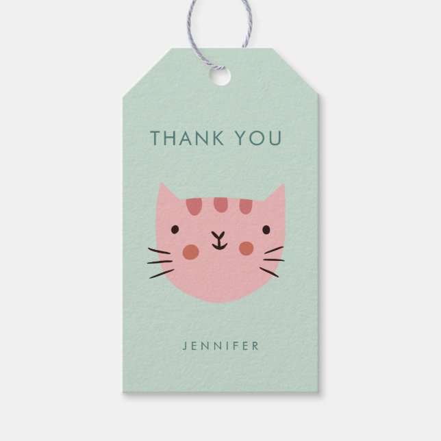 Etiqueta Para Presente Gato Rosa Fofo Aniversário obrigado (Frente)