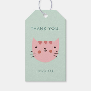Etiqueta Para Presente Gato Rosa Fofo de Aniversário obrigado