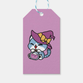 Etiqueta Para Presente Gato Tabby de Halloween – Arte de Chapéu de Bruxa 