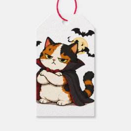 Etiqueta Para Presente Gato Vampiro Mal-humorado de Halloween