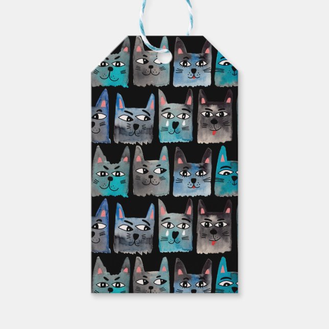 Etiqueta Para Presente Gatos azuis (Frente)