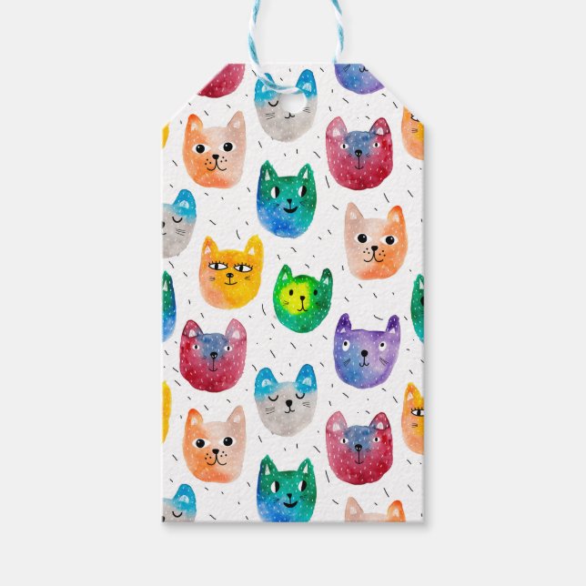 Etiqueta Para Presente Gatos com aquarelas e amigos (Frente)