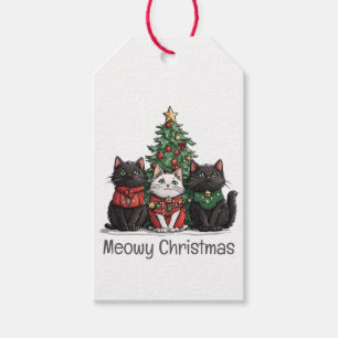 Etiqueta Para Presente Gatos de Natal Árvore de Feriado Meowy