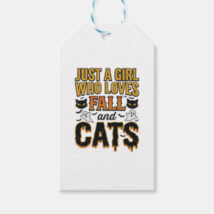 Etiqueta Para Presente Gatos de Outono Garota de Halloween Design Gráfico