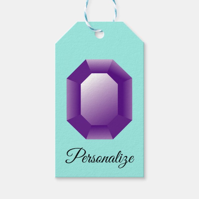 Etiqueta Para Presente Gema ametista roxa personalizada (Frente)