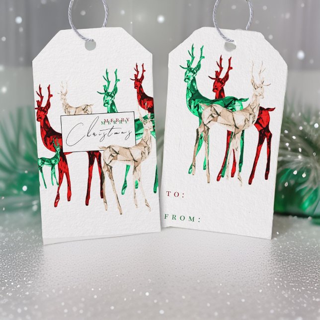 Etiqueta Para Presente Gemstone Crystal Reindeer Feliz Natal (Criador carregado)