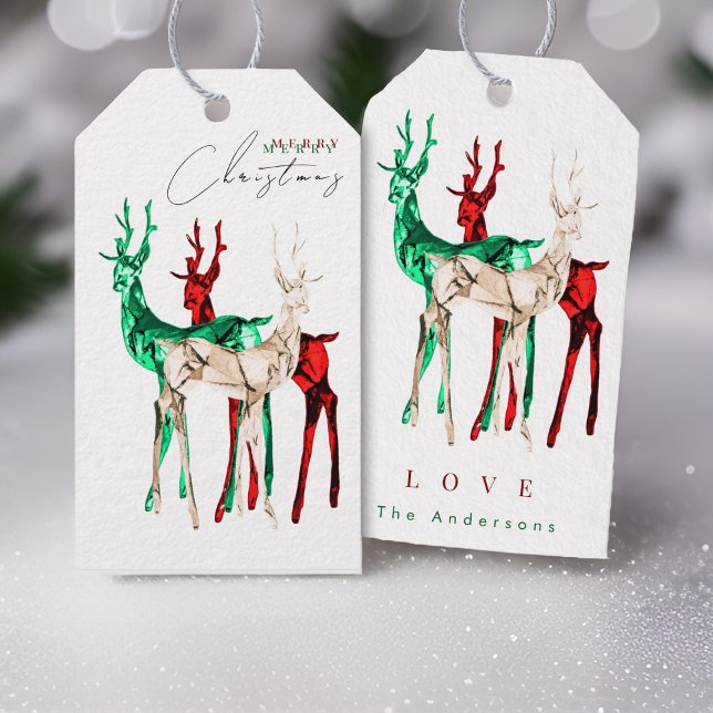 Etiqueta Para Presente Gemstone Crystal Reindeer Feliz Natal (Criador carregado)